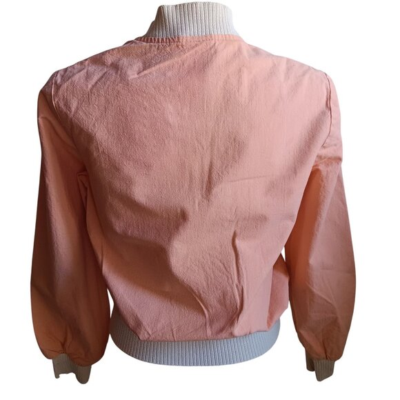 Wome'ns Small Vintage Bomber Jacket 70's Put On Peach Pink Ribbed Collar & Cuffs - Picture 3 of 10